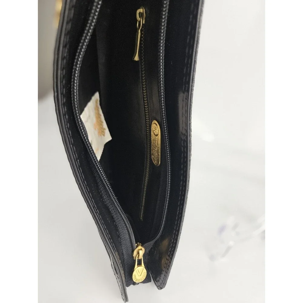 Valentino by Mario Valentino V Logo Signature Black‎ Leather Clutch Bag